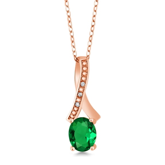 Gem Stone King 1.54 Ct Green Simulated Emerald White Diamond 18K Rose Gold Plated Silver Pendant