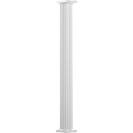 8  x 9  Endura-Aluminum Column  Round Shaft (For Post Wrap Installation)  Non-Tapered  Fluted  Gloss White Finish w/ Capital & Base