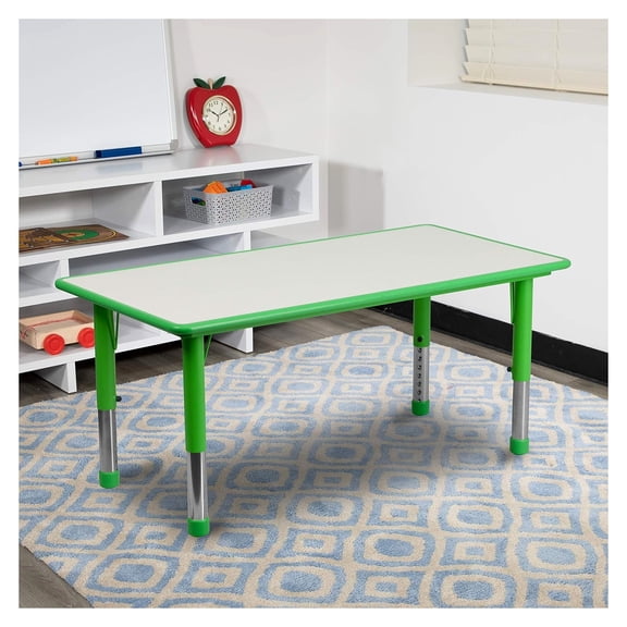Adjustable Family Activity Table, height-adjustable classroom table for youth, 23.625 W x 47.25 D x 14.5-23.5 H, Green