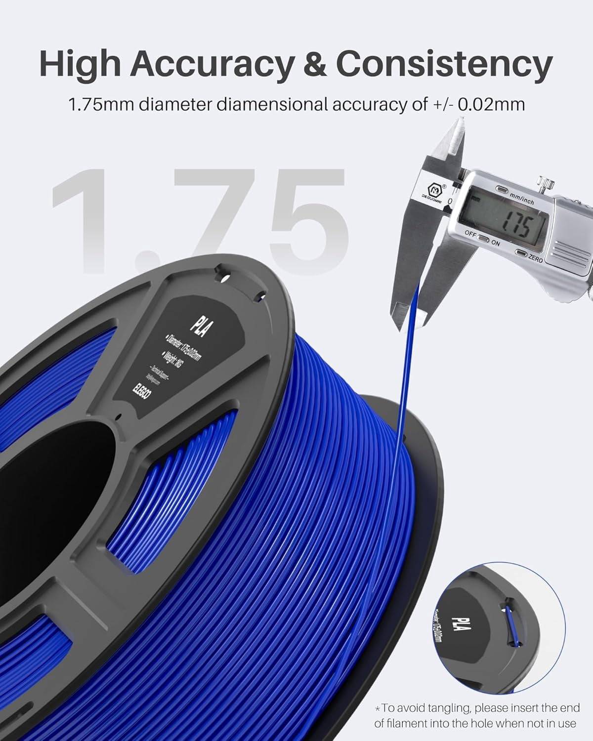 PLA Filament 1.75mm Black 1KG, 3D Printer Filament Dimensional Accuracy +/- 0.02mm, 1kg Spool(2.2lbs) Fit Most FDM 3D Printers