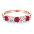 thumbnail image 3 of Gem Stone King 18K Rose Gold Plated Silver Red Ruby and E - F Lab Grown Diamond Wedding-Bands Ring for Women | 1.59 Cttw | Round 4MM | Gemstone July Birthstone | Size 8, 3 of 6