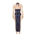 thumbnail image 4 of Women Queen Marika  Sexy Halter Deep V Neck Dress Sleeveless High Slit Long Dress, 4 of 9