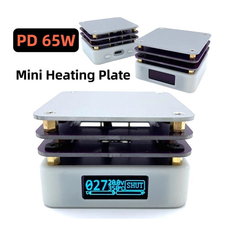 Mini Soldeerverwarmingsplaat Met OLED-display – USB-C, PD65W, 0-350°C, Voor PCB-voorverwarming En SMD-reparatie