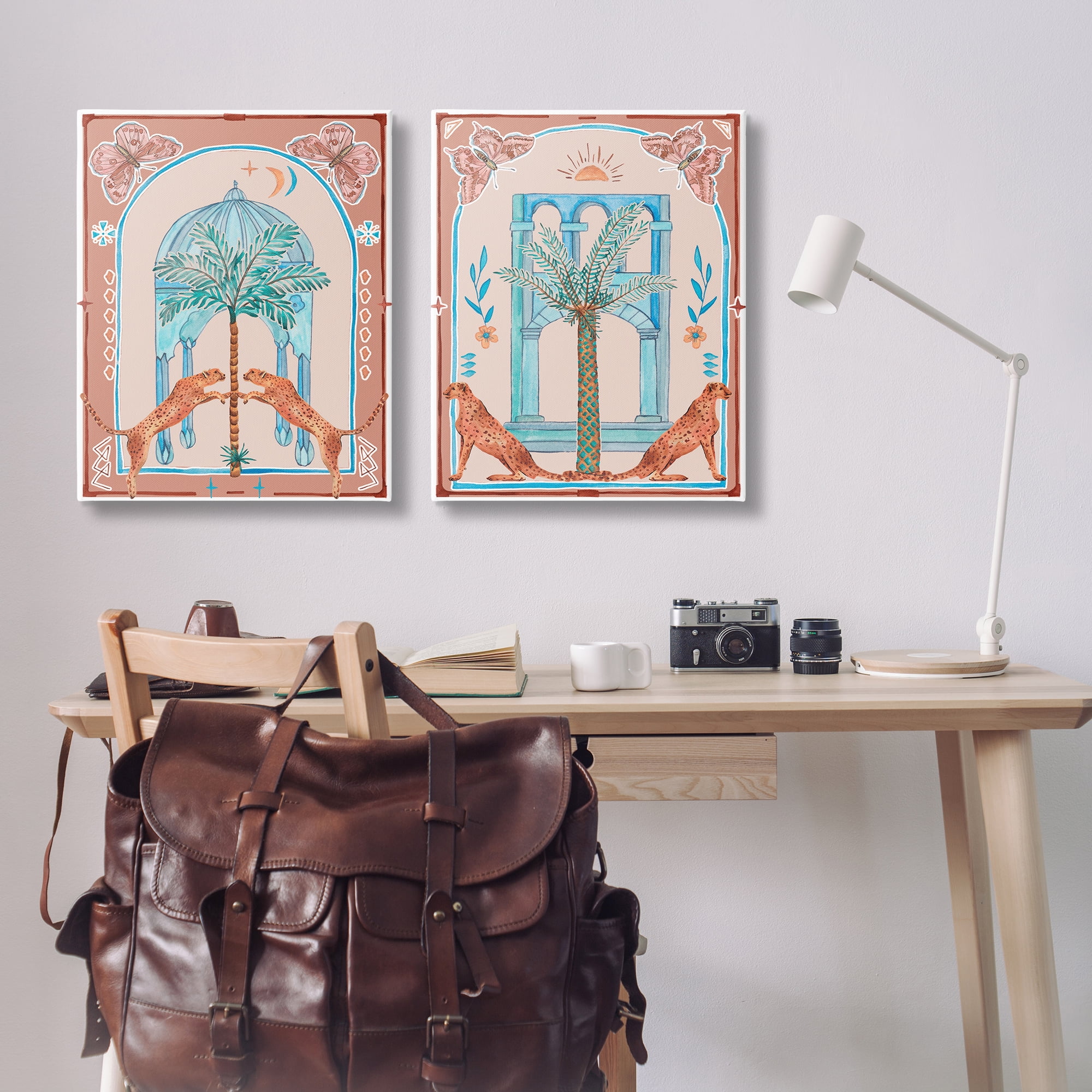 Stupell Industries Doorway Cheetah Palms Buildings & Architecture Painting Wrapped Canvas Art Print Wall Art, 24 x 30, Set of 2