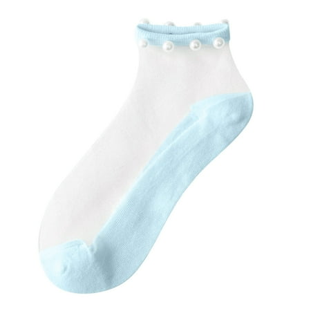 

Yinguo Women Casual Cute Solid Beaded Mesh Splice Breathable Short Socks