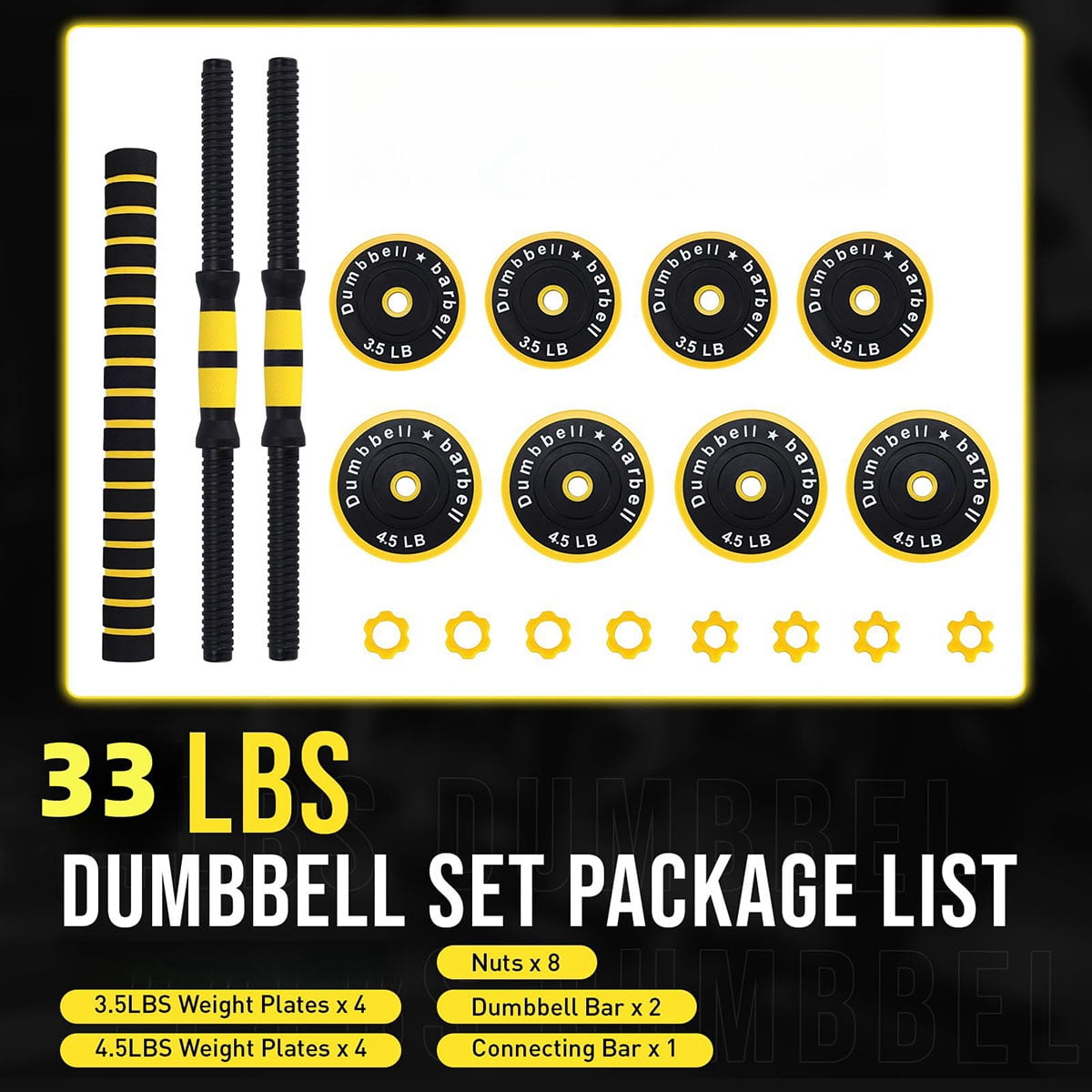 Ataucjin Adjustable Weights Dumbbells Set, 33lbs Free Weights Dumbbells Set,Dumbbell Weights With PE Coating and Comfortable Handle for Home Gym, Used as Kettlebells, Barbell, Push up Stand, Workout,