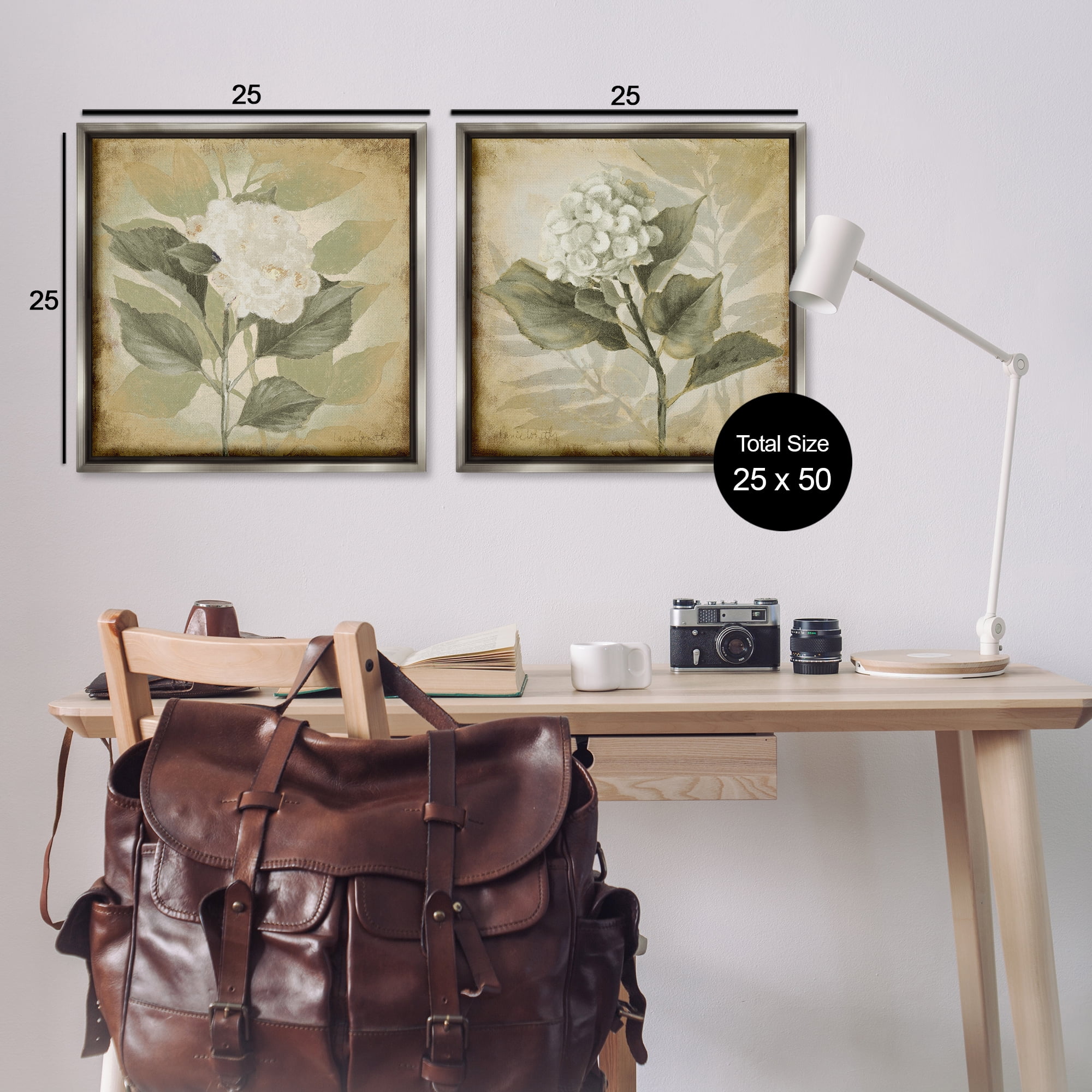 Stupell Industries Aubergine White Hydrangeas Floral & Botanical Painting Gray Floater Framed Canvas Art Print Wall Art, 25 x 25, Set of 2