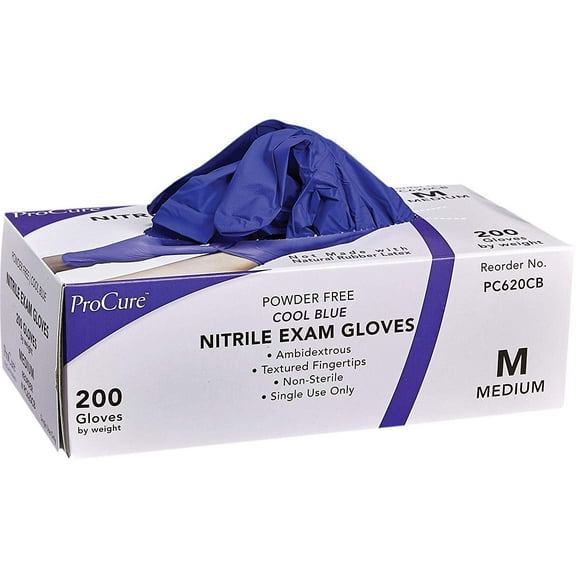 ProCure Disposable Nitrile Gloves - 200 Count - Powder Free, Rubber Latex Free, Medical Exam Grade