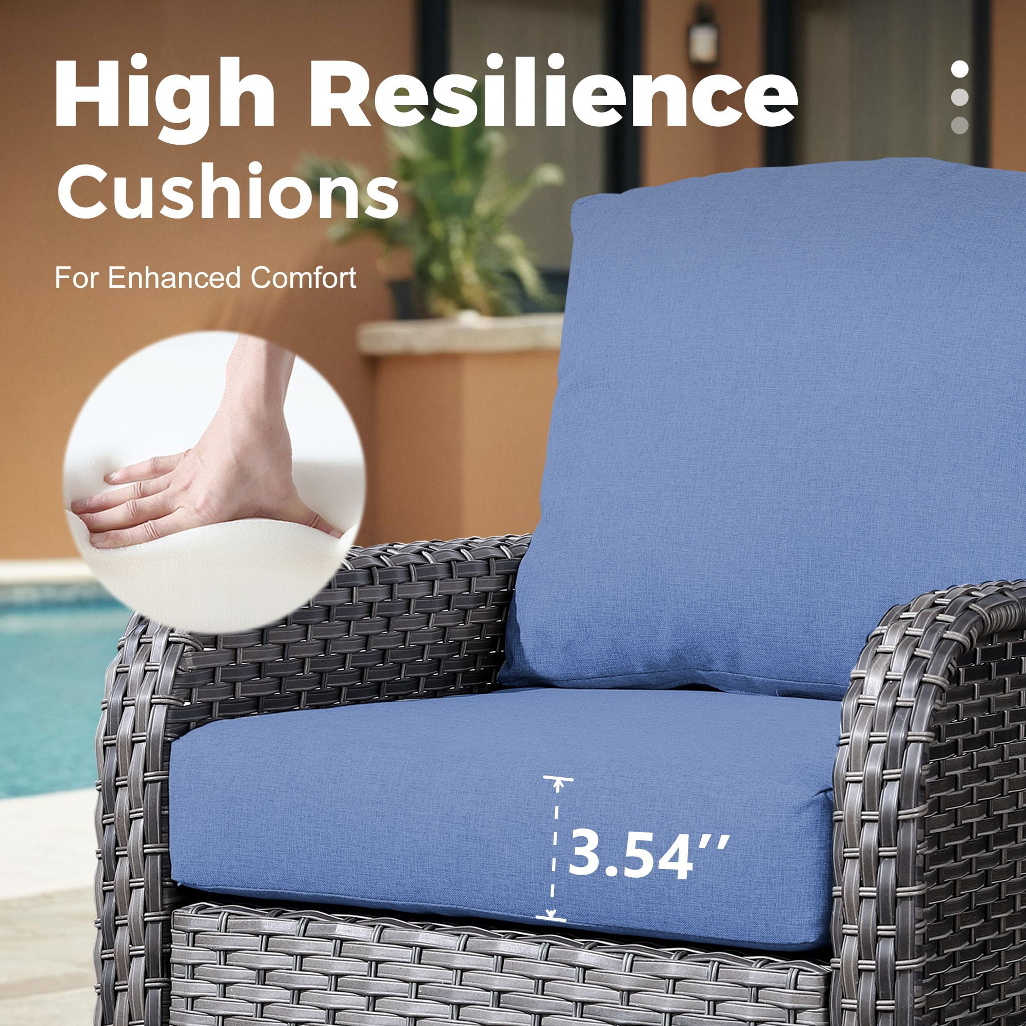 XIZZI 4 Pieces Wicker Patio Furniture All Weather Outdoor Conversation Set with Cushions High Back Rattan Patio Seating Set with Coffee Table for Backyard, Denim Blue