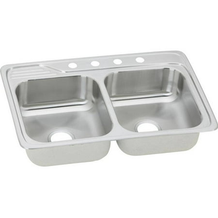 Elkay ECC33222 Gourmet Celebrity Stainless Steel Double Bowl Top Mount Sink with 2 Faucet Holes