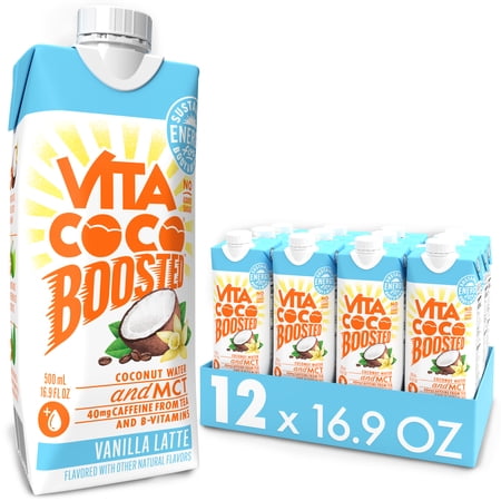 Vita Coco Boosted Coconut Water, Vanilla Latte, 16.9oz Tetra (Pack of 12)