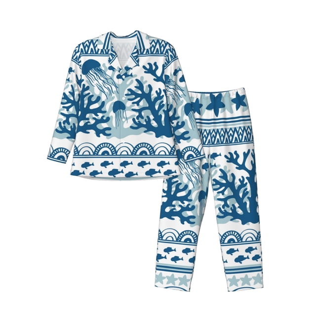 Fotbe Sea Underwater Jellyfish Pijama de Hombre con Estampado de Manga Larga, Conjunto de 2 Piezas, Ropa de Dormir Suave y Cómoda con Bolsillos-Medium
