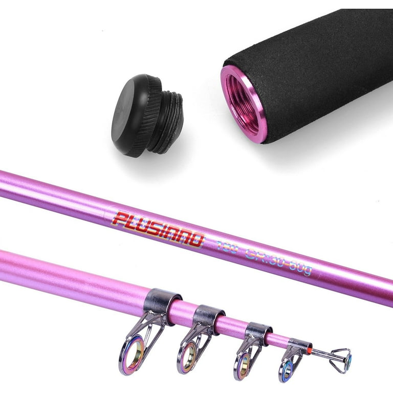 PLUSINNO Ladies Telescopic Fishing Rod and Reel Combos Spinning Fishing Pole Pink Designed for Ladies Fishing Girls Fishing Pole