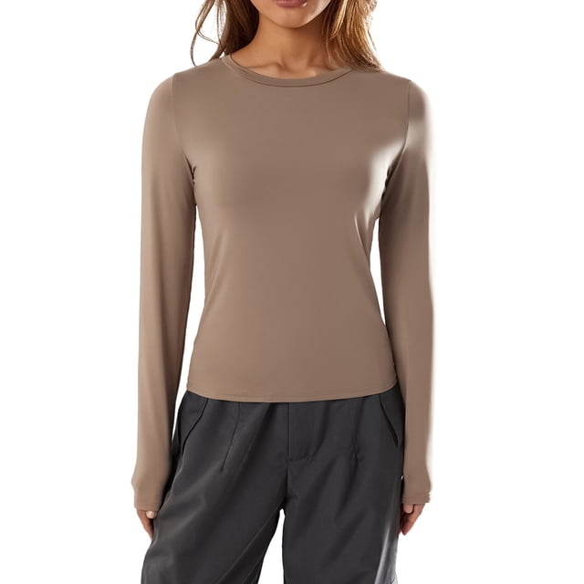 Gupgi T-Shirts Décontractés à Manches Longues pour Femmes Printemps Ajusté Pulls Base Tees Tops