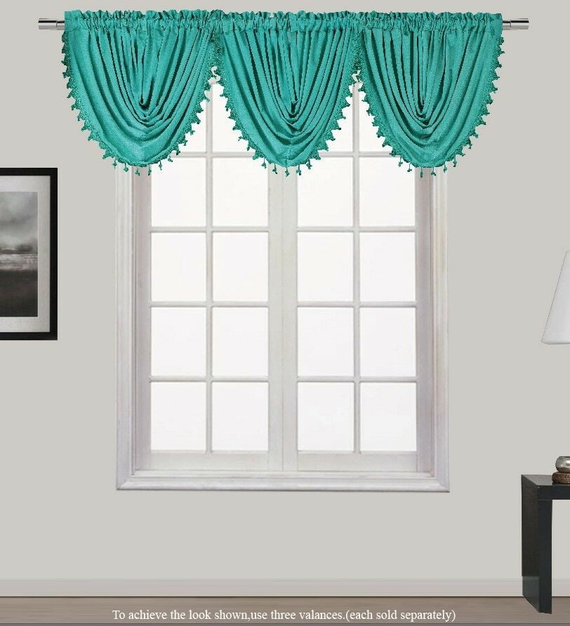 1PC WAVE ROD POCKET SILKY SMALL WINDOW CURTAIN WATERFALL VALANCE SWAG TOPPER 