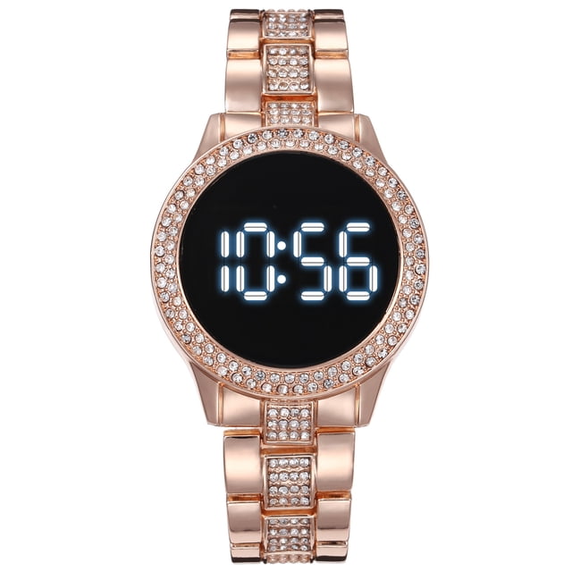 Reloj electrónico LED resistente al agua con doble fila de diamantes para hombres y mujeres, reloj de disco grande para traje de hombre europeo y americano