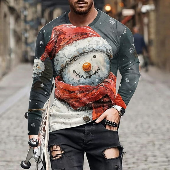 Aimik Christmas Sweatshirt for Men Graphic Shirts Print Tees Vintage Long Sleeve T-Shirts Hawaiian Shirts Fashion Muscle Bodybuilding Tops-Black L