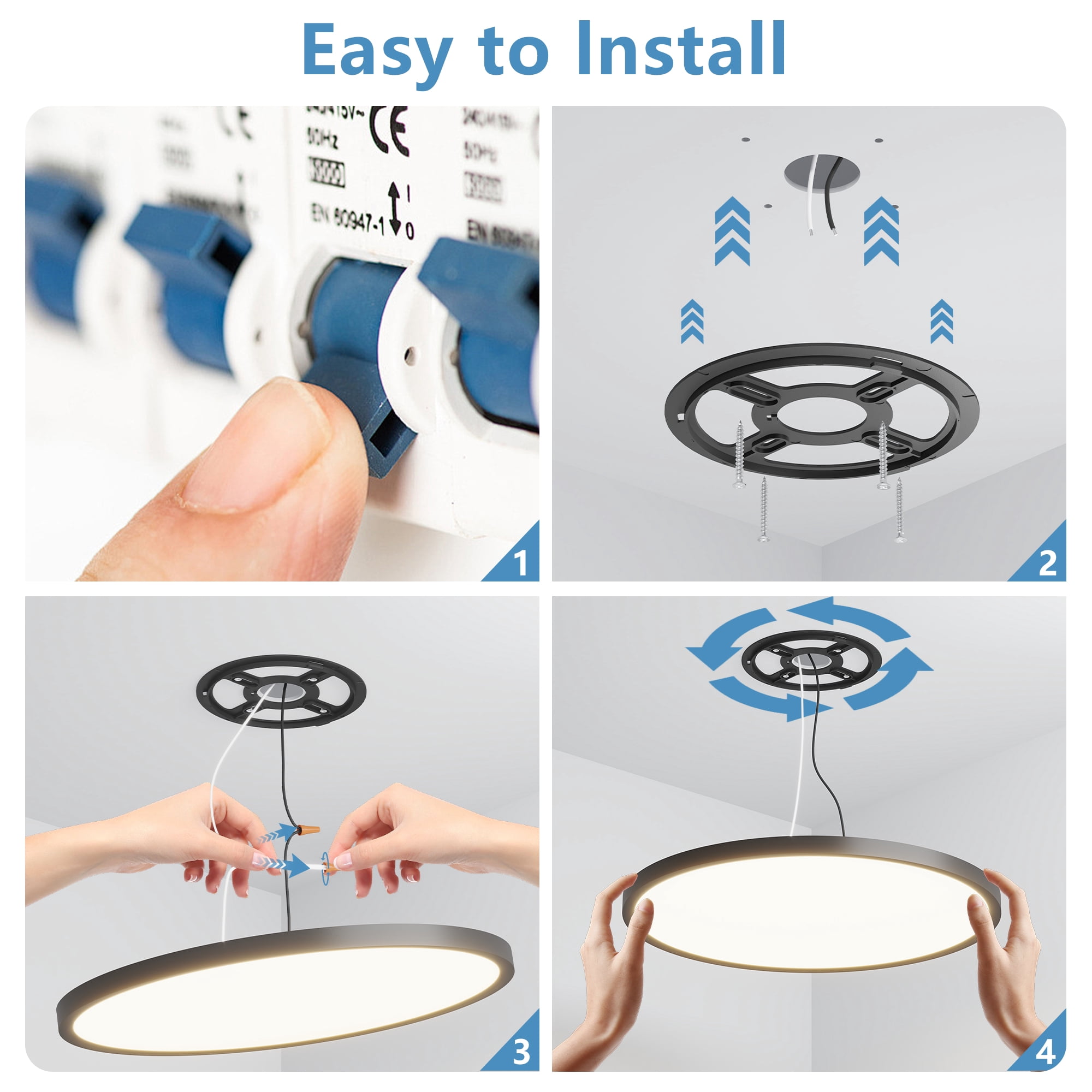 6-Pack 12" Dimmable LED Flush Mount Ceiling Light, 2700K-6500K Adjustable, 24W, 2880 Lumens, Modern Ultra-Thin Round Fixtures for Bedroom, Kitchen, Hallway, Basement & Closet, Black