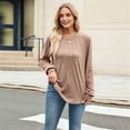 thumbnail image 2 of Women'S Long Sleeve Shirts 2025 Autumn Fashion Formal Casual Shirts Pleated Round Neck Tunic Tops Khaki L, 2 of 8