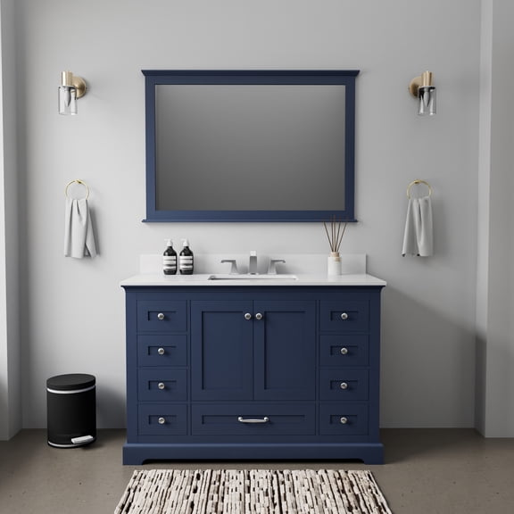 Dukes 48 in. W x 22 in. D Navy Blue Single Bath Vanity and White Quartz Top