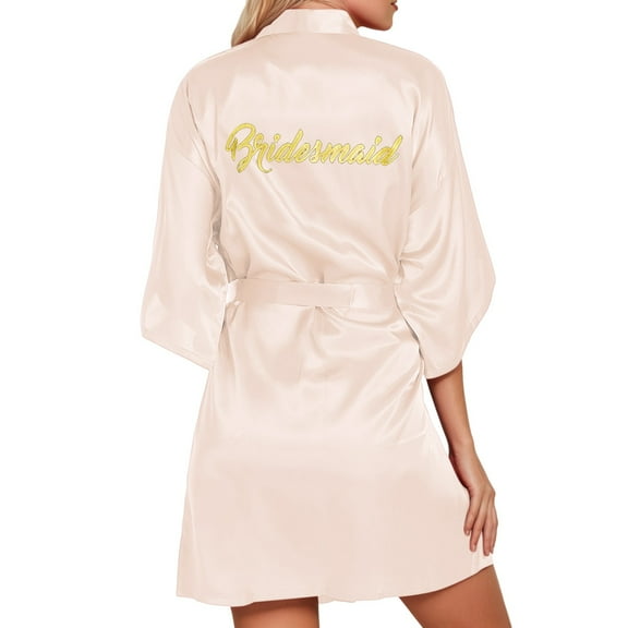 KANG Women's Wedding Party Team Bride Robe Letters Kimono Satin Pyjamas Bridesmaid Bathrobe