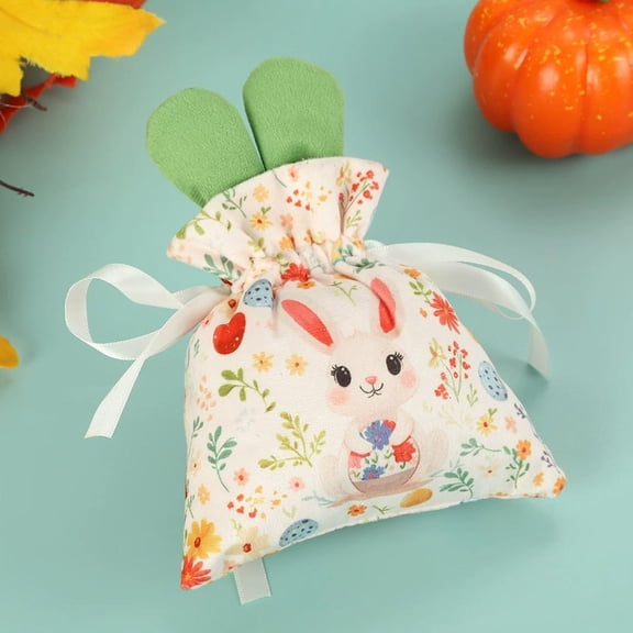 1 Pack Easter Bunny Gift Bags –Easter Treat Bags Bunny Goodie Bags Reusable Drawstring Treat Bags with 3D Bunny Ears