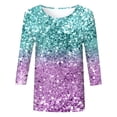 thumbnail image 3 of Graphic Tennis Tees for Women T-Shirts Casual Sequined Round Neck Loose Fit Three Quarter Sleeve Top for Women Purple S, 3 of 4