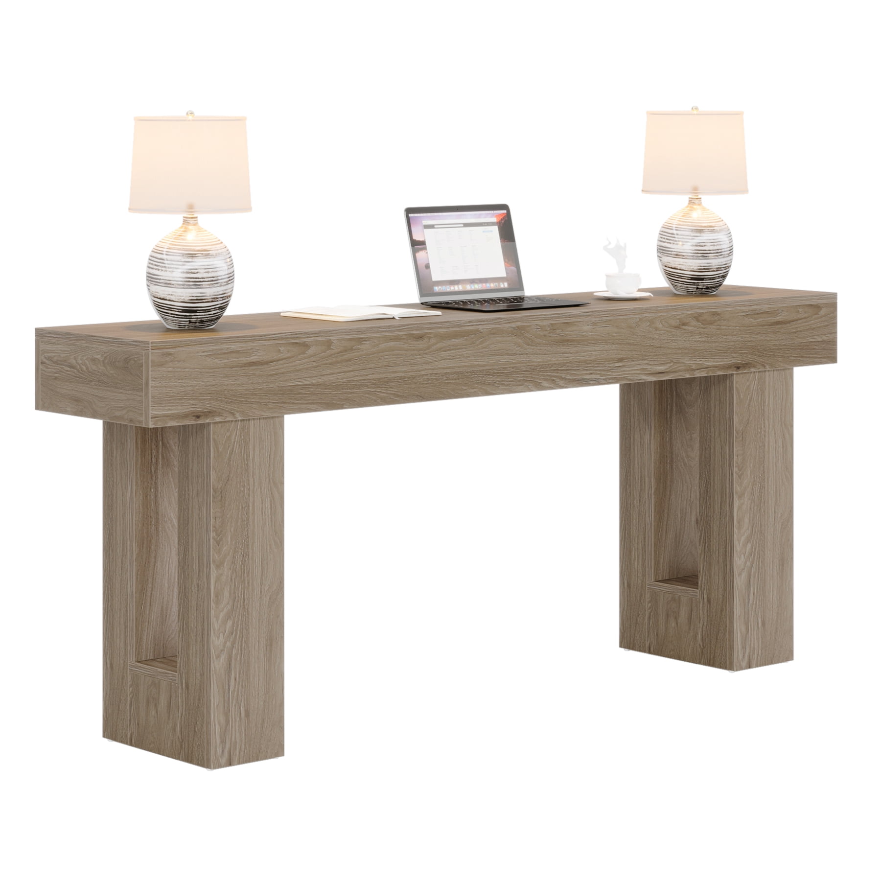 Fnova 63" Long Console Table, 2-Tier Wooden Narrow Rectangular Sofa Table Behind Couch, Farmhouse Entryway Table for Entrance, Hallway, Living Room