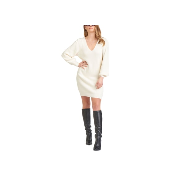 Black Tape V Neck Sweater Dress Cream S