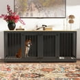 thumbnail image 2 of Timechee Indoor Furniture Style Dog Kennel with Removable Divider for 2  Dogs Black+Wood, 2 of 5