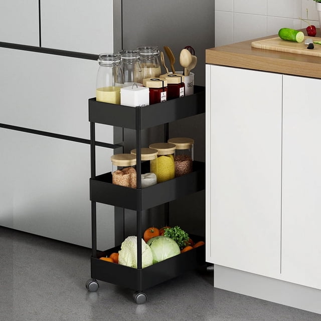 Estante de almacenamiento de espacio estrecho para cocina Estante de piso a piso para comestibles para baño Estante de esquina para refrigerador Estante de almacenamiento multicapa