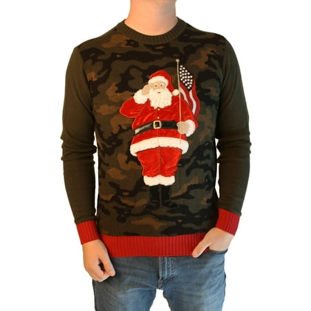 Ugly Christmas Sweater Men's Xmas Patriotic Saluting Santa Sweatshirt