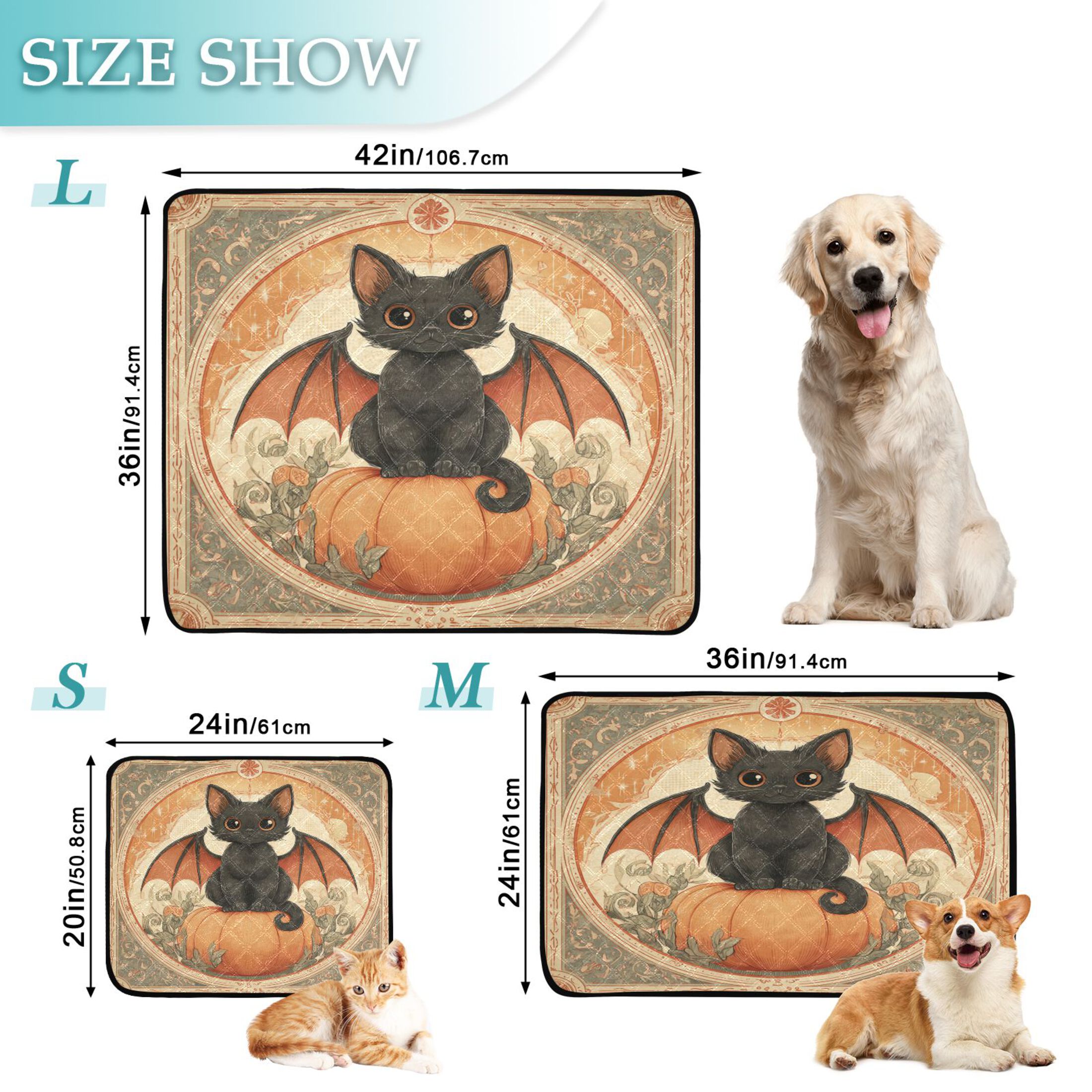Qxltty Black Cat Angel Cat litter Pads Pet Set of 3 Diaper Mats Center Anti-leakage Layer Absorbent Soft and Comfortable