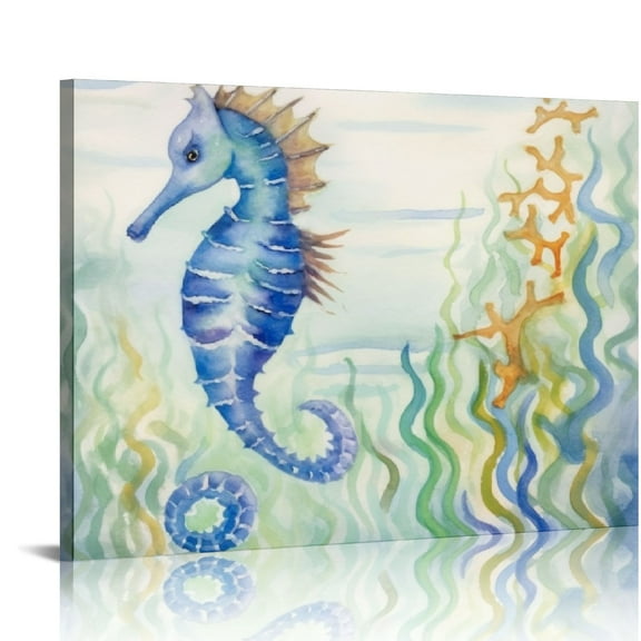 JRXY Ocean Wall Art Sea Life Wall Decor Costal Watercolor Seahorse Painting Blue Ocean Animal Pictures Starfish Canvas Artwork for Bathroom Bedroom Home Decoration 20x16in