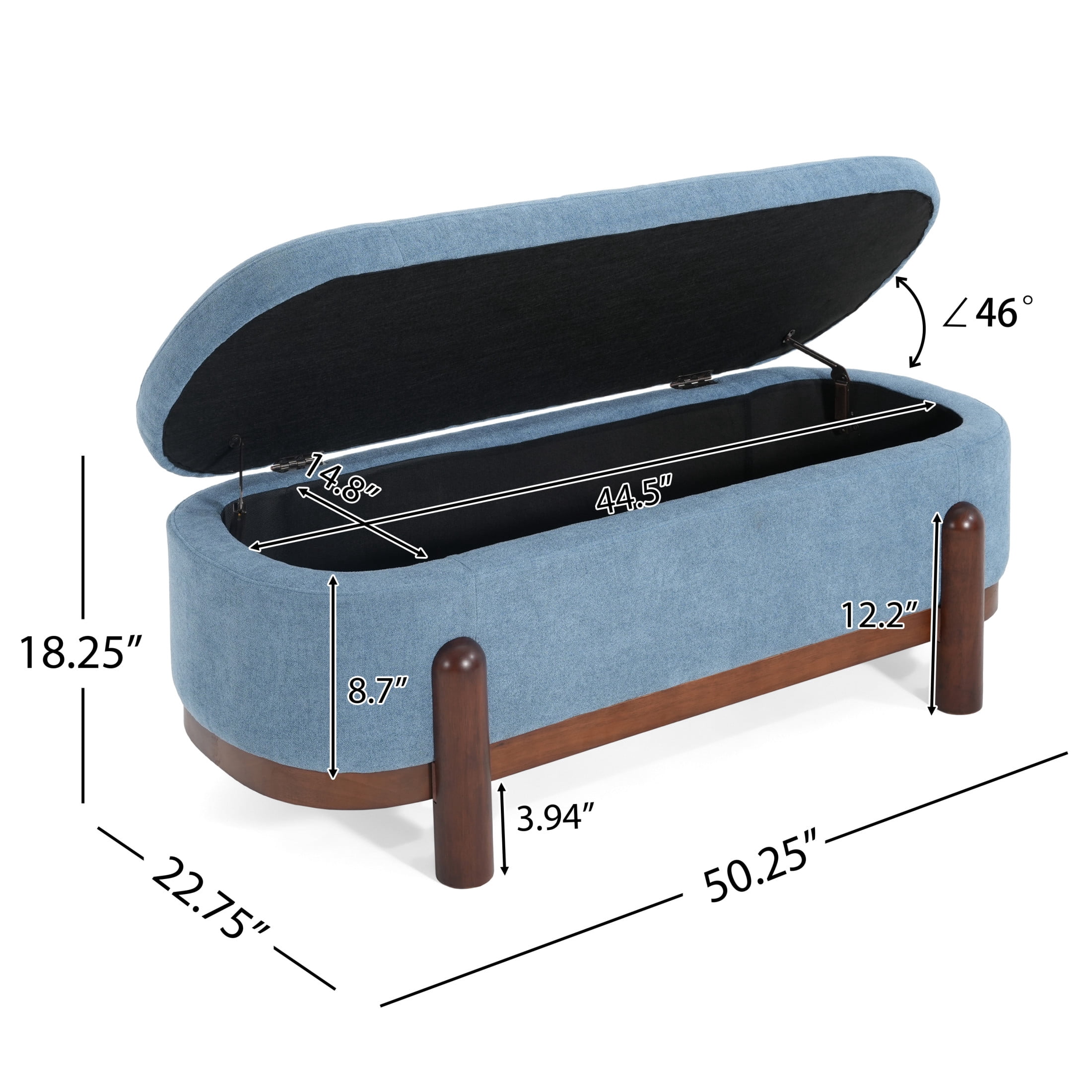 Christopher Knight Home Upholstered Oval Storage Ottoman Bench with Solid Wood Frame, Blue+Brown