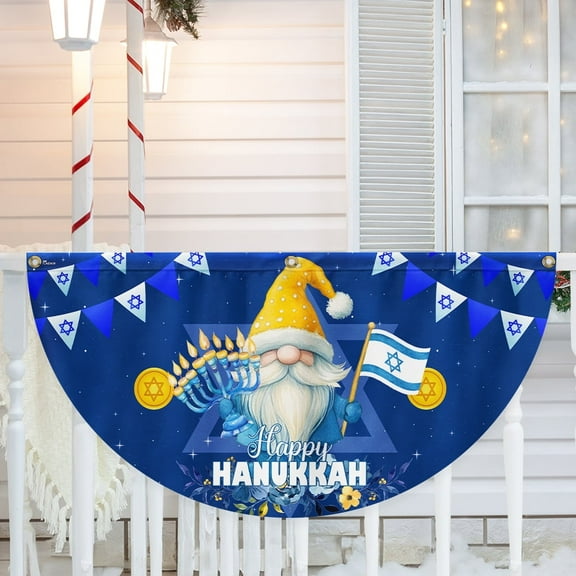 FLAGWIX Happy Hanukkah Gnome Non-Pleated Fan Flag VTM584FL 1.5x3 ft, 1 Pack Suitable for Outdoor and Indoor