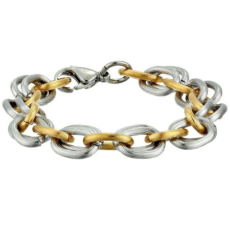 Metro Jewelry Stainless Steel Chain Bracelet with Gold Ion