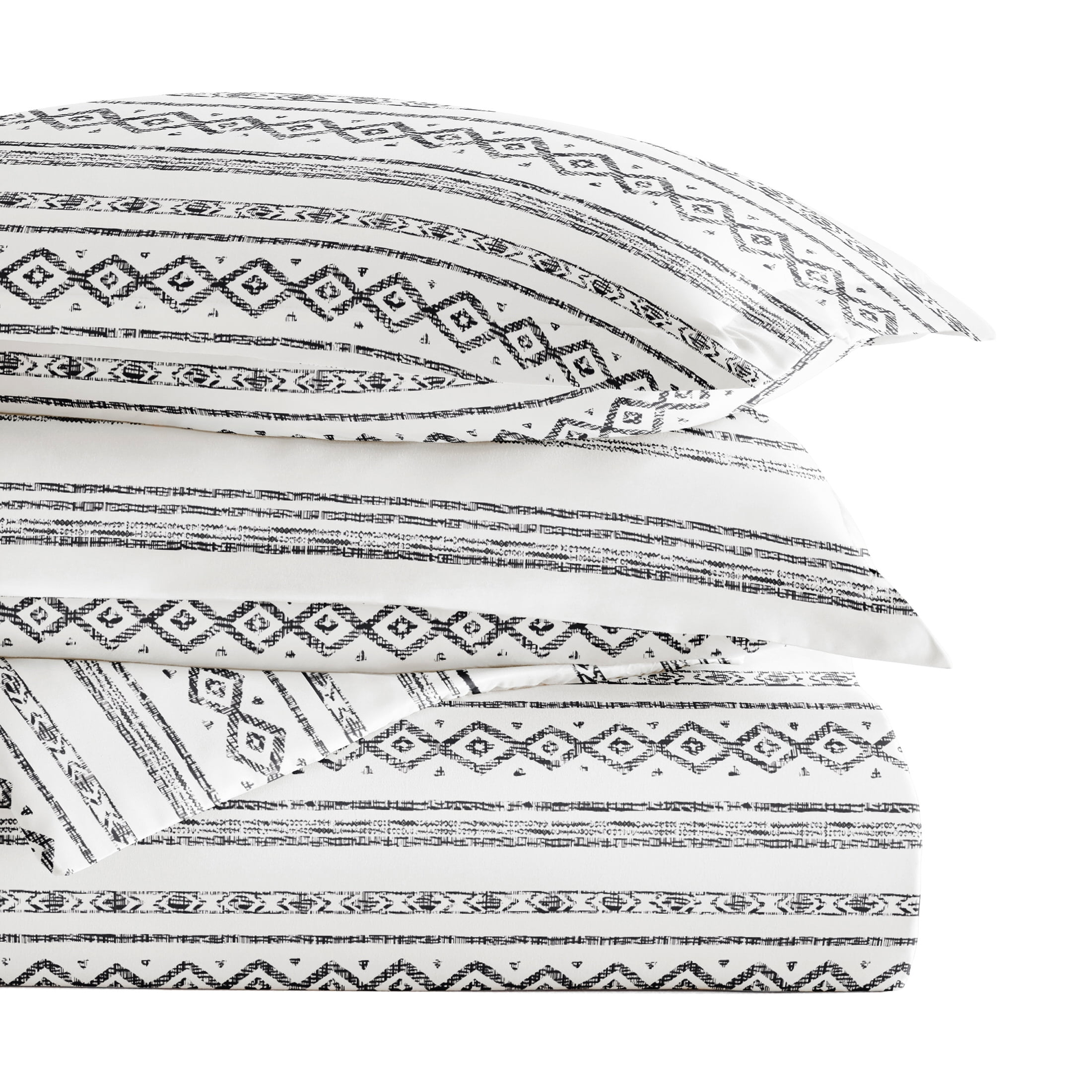 Noble Linens Light Gray Geo Threads Pattern 3-Piece Duvet Cover Set, King/Calking