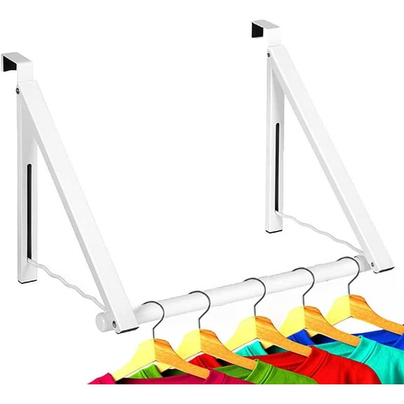 Over The Door Hanger Foldable Rack, Expandable Metal Hanger Hooks with 3 Sides for Hanging Clothes, White