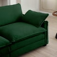 thumbnail image 4 of Green corduroy 3-seater sofa featuring one footrest & ottoman, stylish & retro!, 4 of 14