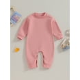 thumbnail image 2 of Bagilaanoe Newborn Baby Girl Boys Fleece Jumpsuit Solid Color Long Sleeve Bodysuit 3M 6M 9M 12M 18M Infant Fall Warm One Piece Romper, 2 of 9