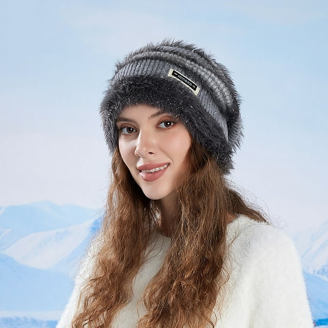 AUNVITO Bonnet d'Hiver Chaud et Confortable, Protection des Oreilles, pour Femmes, Design Doux avec Revers, Chapeau d'Hiver Polyvalent