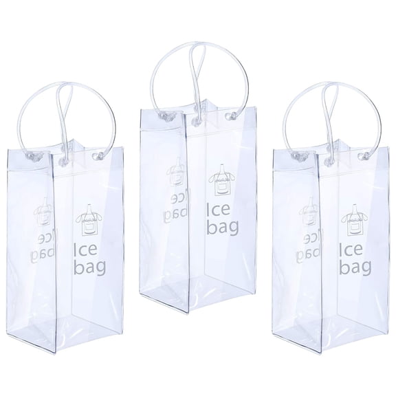 3 Piece Ice Wine Bags with Reinforced Handle Clear Reusable Design Coolers Chiller Pouches for Champagne Beer and Cocktails