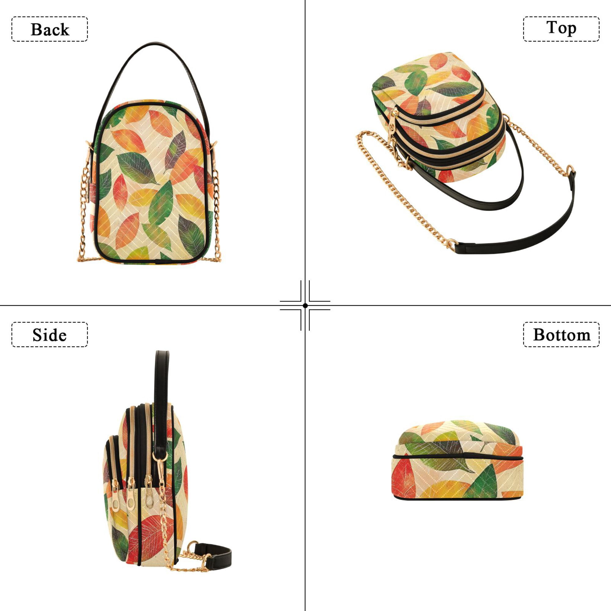 FORMRS Crossbody Bag for Women Quilted Travel Shoulder Cell Phone Purse with Chain Strap Handbag, Green Retro Autumn Leaves
