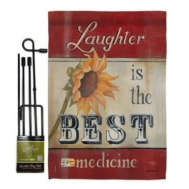 Breeze Decor BD-SH-GS-100057-IP-BO-D-US13-SB 13 x 18.5 in. Welcome Laughter is the Best Medicine Inspirational Sweet Home Impressions Decorative Vertical Double Sided Garden Flag Set with Banner Pole