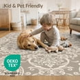 thumbnail image 4 of ODIKA 4'x6' Taupe Victorian Damask Stone Medallion Washable Area Rug Traditional European Baroque Filigree Motif With Intricate Floral Pet Friendly, Non-Shedding for Bedroom, Reading Nook, 4 of 7