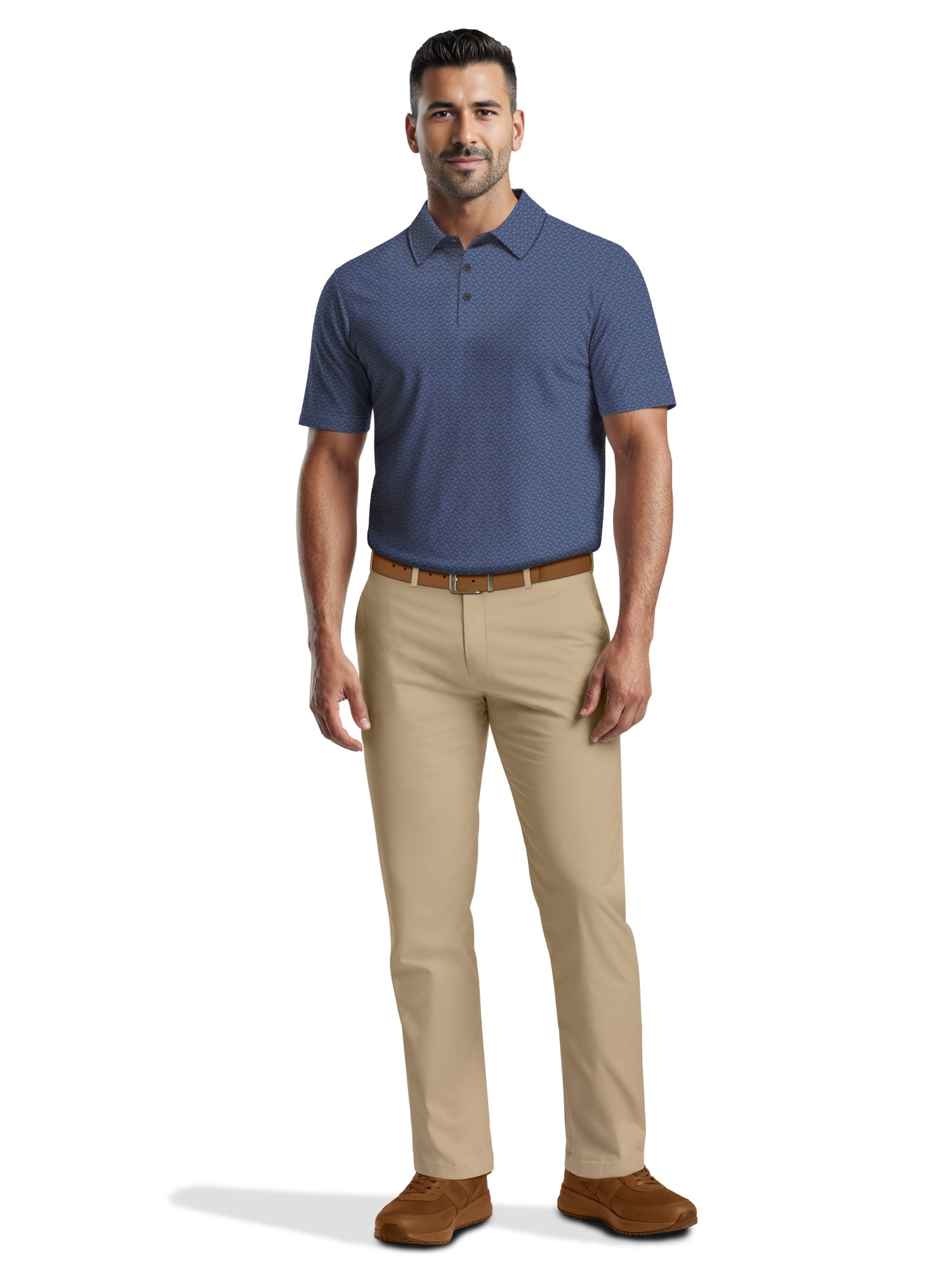 Ben Hogan Men's & Big Men's Performance Mini Geometric Print Short Sleeve Golf Polo Shirt, Sizes S-5XL