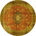 thumbnail image 1 of Ahgly Company Machine Washable Indoor Round Medallion Yellow Traditional Area Rugs, 4' Round, 1 of 4