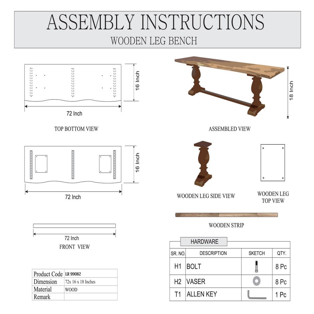 LR Home Live Edge Gloss Finish Strong Brown / Chestnut Strong Wood Bench