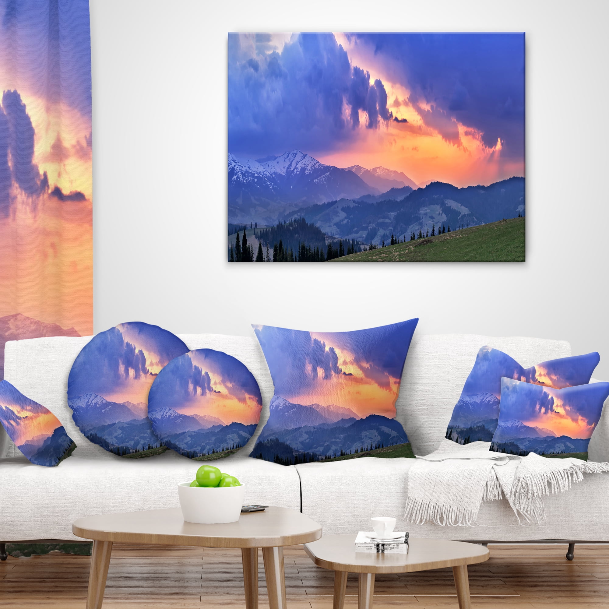 Designart Sunny Spring Evening Panorama - Landscape Wall Throw Pillow - 12x20